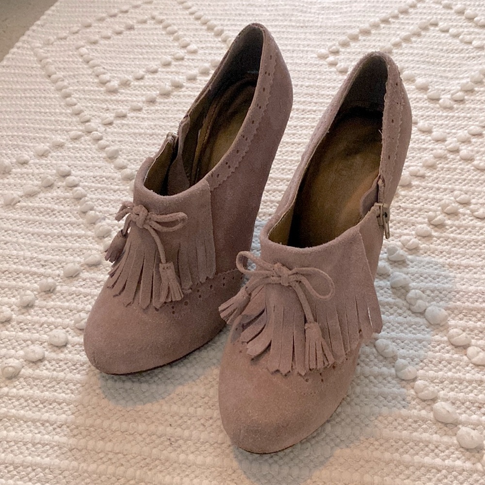 Suede tassel bootie heels